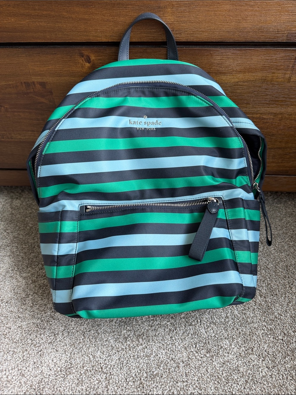 kate spade Blue, Green & Black Striped Nylon Backpack